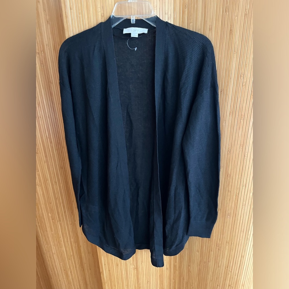 Loft linen blend Black Open-Front Sweater
